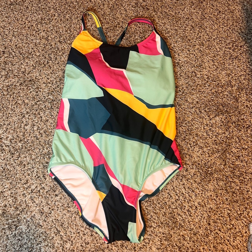 Xersion Womens 22W One Piece Swimsuit Colorful Geometric‎ Print Criss Cross